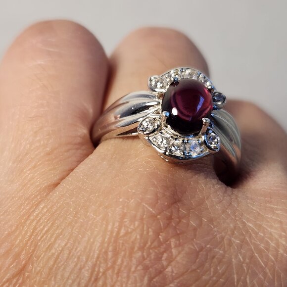 NIB VTG 925 Natural Burmese Star Ruby & White Zircon pave style Ring Size 11 - Picture 2 of 15